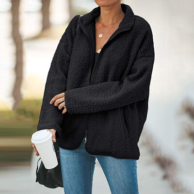 

Tailored Womens Oversized Jacket Zip Up Fuzzy Fleece Winter Coat Pockets Baggy Outwear
