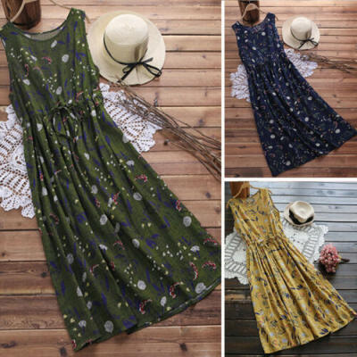 

US Summer Women Boho Floral Sleeveless Maxi Long Dress Holiday Cocktail Sundress