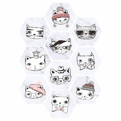 

10pcs Nordic Style Cartoon Hexagon Waterproof Wall Stickers DIY Tiles Decal