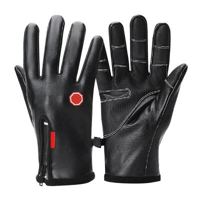 

2pcs Winter Cycling PU Leather Waterproof Warm Outdoor Touch Screen Gloves