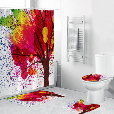 

〖Follure〗4PCS Non Slip Toilet Polyester Cover Mat Set Bathroom Shower Curtain