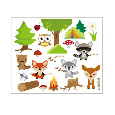 

Colorful Forest Woodland Animals Wall Stickers Birds Deer Fox Modern Art Mural