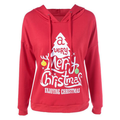 

Tailored Christmas Womens Long Sleeve Hooded Print Solid Color Sweatshirt Blouse Tops