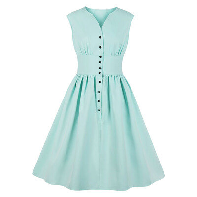 

V Neck Buttoned A Line Dress