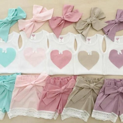 

Toddler Kids Baby Girl Outfits Clothes Vest T-shirt TopsPantsHeadband 3PCS Set