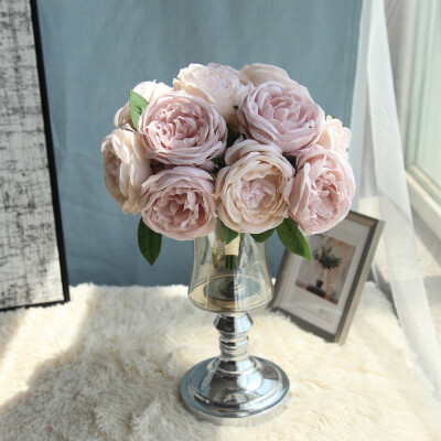 

Gobestart Artificial Rose Silk Flowers 5 Flower Head Leaf Garden Decor Bridal Bouquet BU