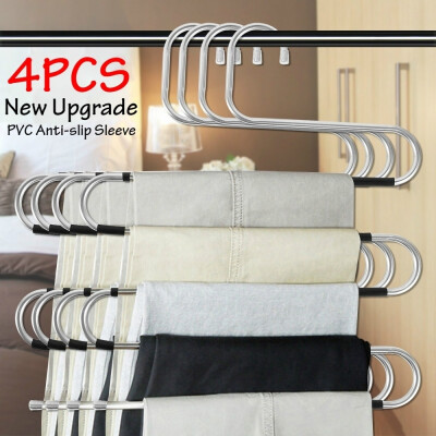 

4 Pack Trouser Hangers Space Saving -Type Clothes Pants Hangers Non-Slip Closet Organizer