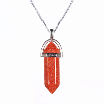 

Hot Sale Silver Hexagonal Column Necklaces Pendants Fashion Natural Stone Bullet Crystal Pendant Necklace For Women Jewelry