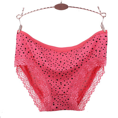 

Womens Underwear Dot Print Briefs Lace Stitching Mid-Rise Panties Female Sexy Briefs Panties