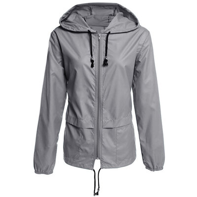 

Fashion Thin Section Ladies Waterproof Clothing Hooded Drawstring Outdoor Hiking Rain Jacket Jacket