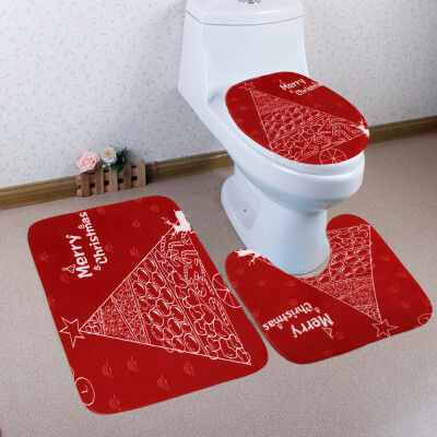 

〖Follure〗3PCS Christmas Bathroom Non-Slip Pedestal Rug Lid Toilet Cover Bath Mat Set