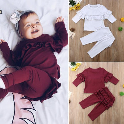 

Toddler Kids Baby Girl Ruffle Cotton Tops Pants Leggings 2Pcs Outfits Clothes