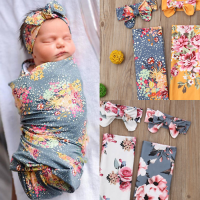 

Baby Floral Swaddle Wrap Swaddling Newborn Sleeping Bag Blanket Headband Set