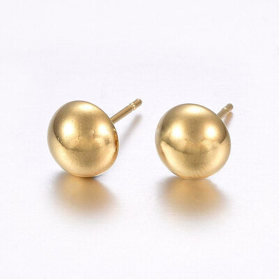 

304 Stainless Steel Stud Earrings Half Round Golden 16x9x5mm Pin 08mm
