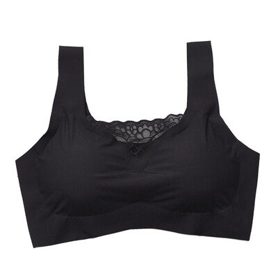 

Wrapped Chest Solid Color Lace Stitching Wide Shoulder Strap Stretch Sports Bra