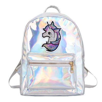

Horse Print Travel Backpacks Women Laser Plastic Holographic School Bags