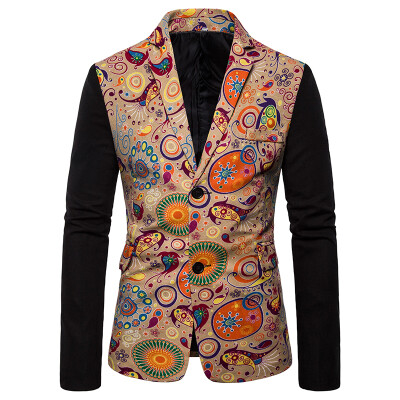 

Men Vintage Ethnic Printed Dress Floral Casual Suit Coat Slim Fit Blazer Jacket