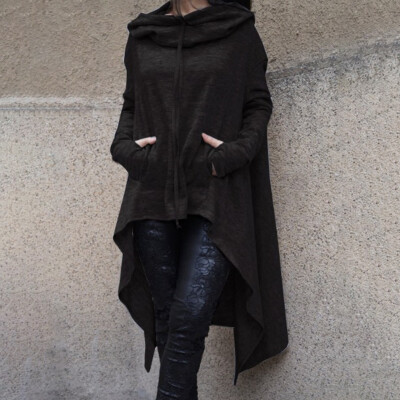 

Women Irregular Hooded Pullover Long Sleeve Loose Casual Poncho Long Hoodies Top