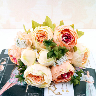 

〖Follure〗2 Bouquet Vintage Artificial Peony Silk Flowers Bouquet for Decoration