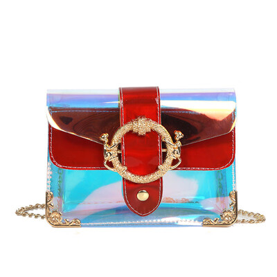 

2019 Summer New Flap Women Handbags Female Clear Pink Chain Single Shoulder Bag Laser Transparent Crossbody Bag Casual Fashion