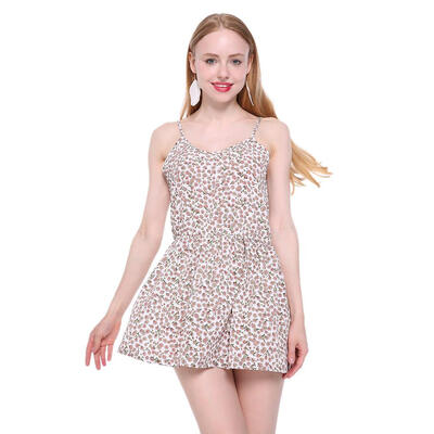 

Women Simple Summer Sexy V-Neck Backless Print Beach Spaghetti Strap Dress