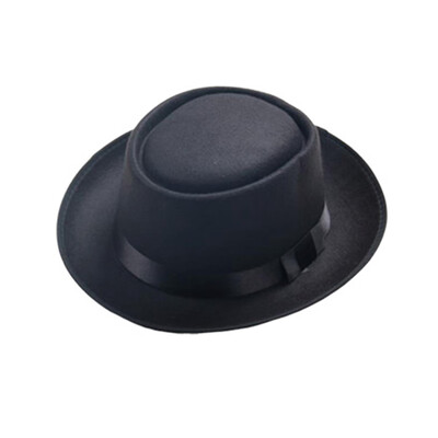 

Unisex Women Men Felt Wide Brim Hat Woolen Pork Pie Flat Hat Vintage Gambler Hat