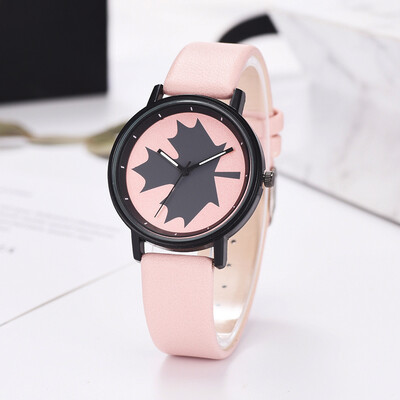 

RM Fashion Simple And Simple Leisure Maple Leaf Scale Leather Strap Ladies Watch