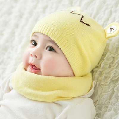 

Korean version of autumn&winter new baby childrens hat cartoon frog knitted cotton hat neck set