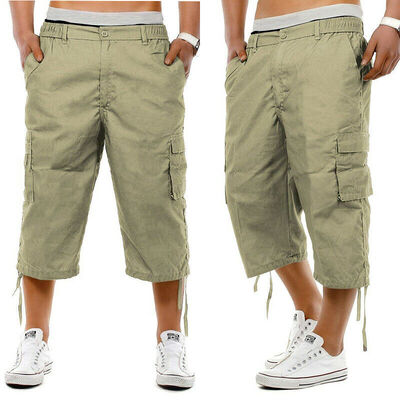 

NEW MENS CARGO COMBAT 34 SHORTS LONG KNEE LENGTH ELASTICATED WAIST COTTON PANTS