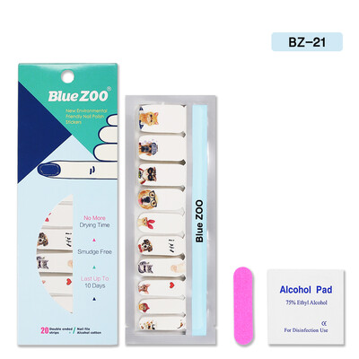 

Blue ZOO 20PcsSheet Nail Polish Stickers with 1Pcs Nail File Cute Patterns Full Wraps Nail Art Adhesive Decals