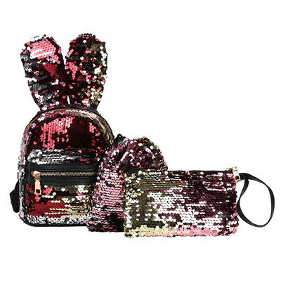 

3pcsSet Women Rabbit Ears Mini Sequins Backpack Party Clutch Shoulder Bags