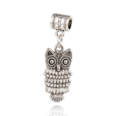 

Owl Tibetan Style Alloy European Dangle Beads Large Hole Pendants Antique Silver 25x12x2mm Hole 45mm