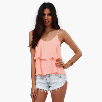 

Fashion Women Summer Chiffon Vest Spaghetti Strap Ruffle Tank Top Camisole