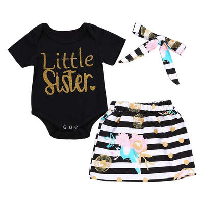 

Cute Kids Girl Striped Print Romper T Shirt Short Sleeve Sister Outfit Set