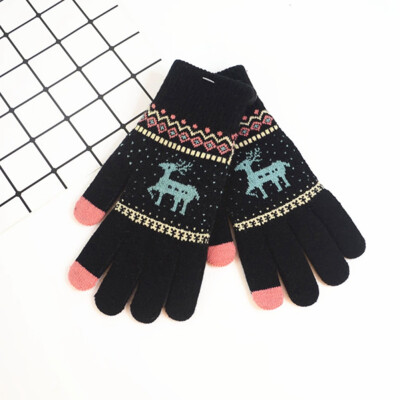 

Christmas Cute Deer Thicken Gloves Women Winter Warmer Touch Screen Mittens