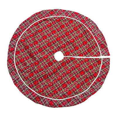 

Christmas Tree Skirt Red Black Plaid Ruffle Edge Border Christmas Linen Burlap Large 48 inches Round Indoor Outdoor Mat Xmas
