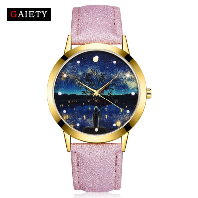 

〖Follure〗Women Fashion Starry Sky Leather Band Analog Quartz Round Wrist Watch Watches BK