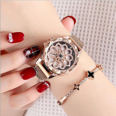 

Female Wrist Watch Analogue Quartz Alloy Wristwatch Bracelet with Carved Diamond Dial Magnetic Mesh Band for Ladies
