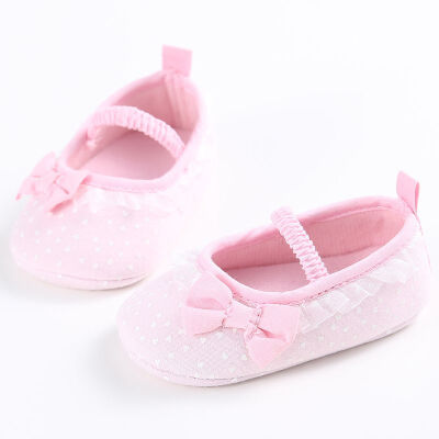 

Newborn White Bowknot Dot Baby Girl Lace Shoes Toddler Prewalker Anti-Slip Shoe Simple Baby Shoes