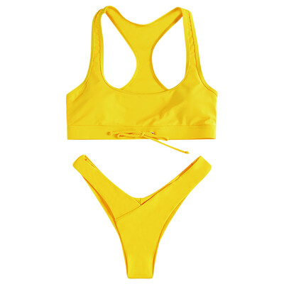 

Tank Swimwear Solid Color Bikini Set Women Swimsuit Sport Style Bathing Suit