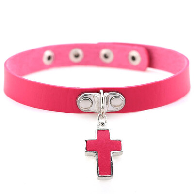 

Gothic Cross Pendant Faux Leather Choker Adjustable Women Necklace Gift Jewelry