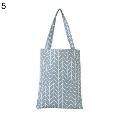 

Linen Shopping Bag Daily Use Foldable Large Capacity Plaid Shoulder Tote Handbag