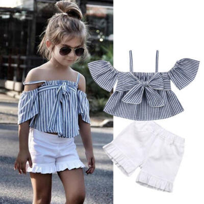 

UK Toddler Baby Girls Kids Bowknot Tank Top Short Pants Summer Outfits Clothes