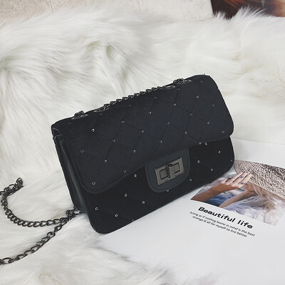 

New small bag female 2018 new velvet fashion sequins small fragrance lock single shoulder Messenger bag tide small square bag