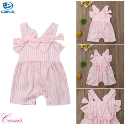 

Summer Newborn Baby Girl Jumpsuit Bodysuit Romper Striped Ruffle Trousers Outfit