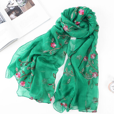 

2018 new ten miles peach chiffon flower embroidered silk scarf female travel photo sunscreen beach shawl wholesale