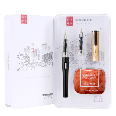 

Hero HERO 368 Mermaid Black EFF Double-tip Thin Thick Film Urban Fashion Office Student Word Pen Pen Gift 10 Ink Bags Gold Gift Box Set