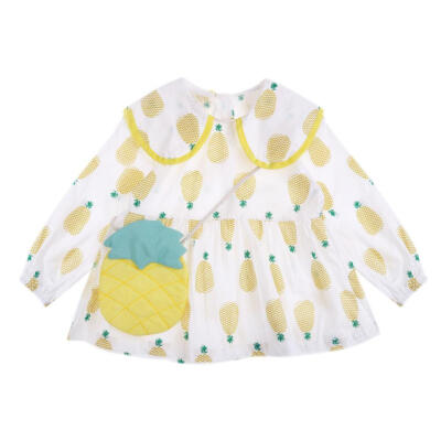 

2pcs Casual Clothes Set Pineapple Print Sailor Collar Dress Bag Outfits