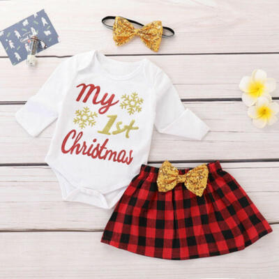 

US Newborn Baby Girl Christmas Clothes MY 1st First CHRISTMAS Romper Tutu Outfit