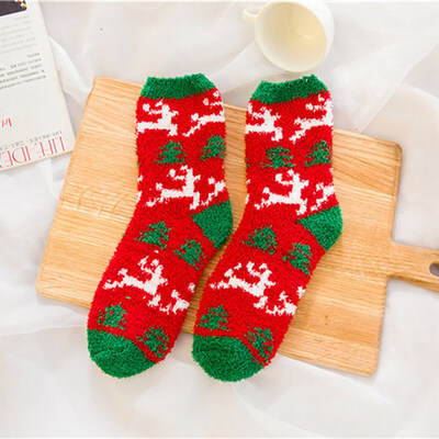 

2020 Christmas Printed Coral Fleece Xmas Thicken Warm Fluffy Winter Floor Sock